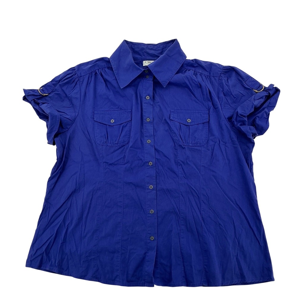 Cato Woman Shirt Womens 18/20W Blue Cotton Blend Puff Sleeve Utility Gorpcore